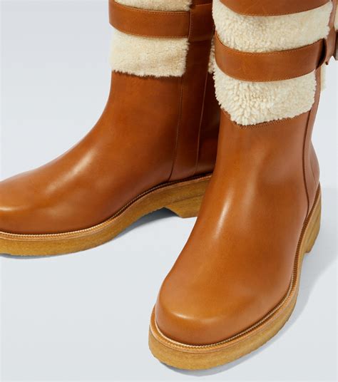 Christian Louboutin Shearling Trimmed Leather Boots Christian Louboutin