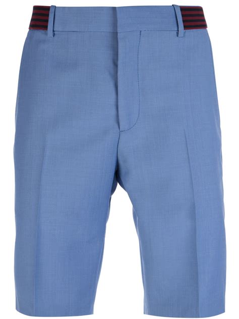 Alexander Mcqueen Contrast Waistband Tailored Shorts In Blue For Men Lyst