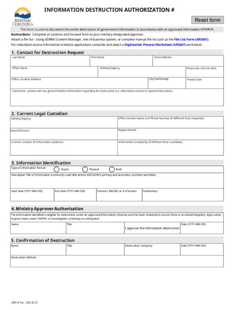 Fillable Online Authorization For Records Destruction Form Easy