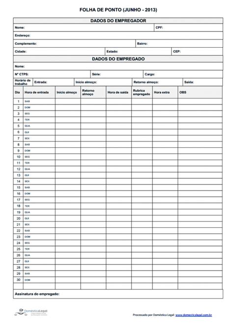 Folha De Ponto Individual Para Imprimir Planilhas De Or Amento