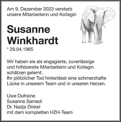 Traueranzeigen Von Susanne Winkhardt S Dwest Presse Trauer