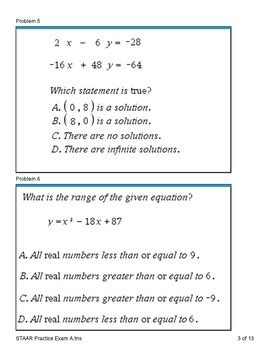 Algebra Staar Eoc Practice Exam By Th Column Math Tpt