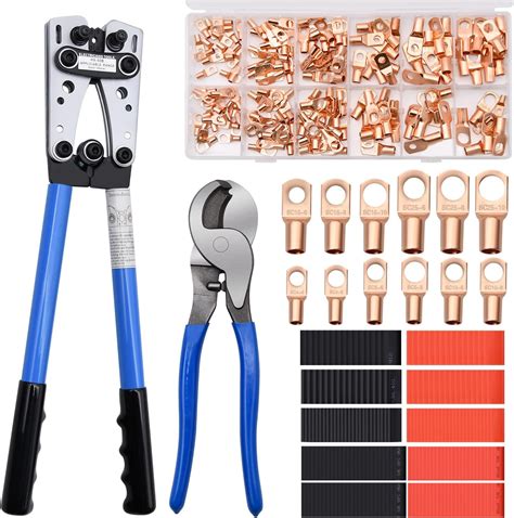 Battery Cable Wire Lug Crimping Tool Kit With 170pcs Copper Wire Lugs For Awg 10 1 0 Electrical