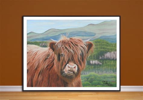 Highland Cow Calf Fine Art Giclee Print From Hand Drawn Etsy