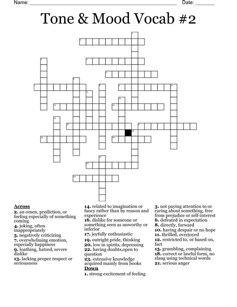 Tone And Mood Vocab 2 Crossword Wordmint