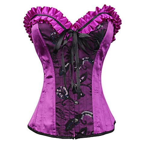 Elegant Purple Ruffled Lace Burlesque Corset And Bustiers Lace Up