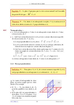 Droites et plan Géométrie vectorielle Produit scalaire Cours