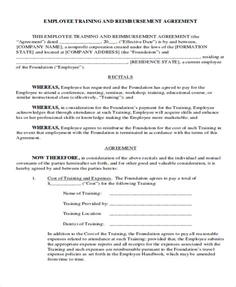 Training Agreement Between Employer And Employee Template