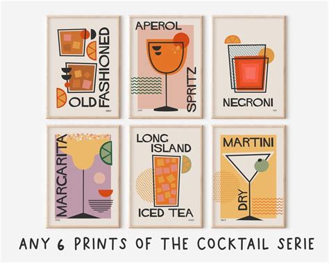 Bar Cart Print Set Classic Cocktails Art Retro Alcohol Etsy Canada In