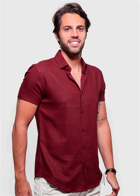 Camisa Linho Wine Masculina Vista Oka