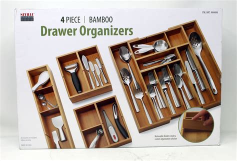 Seville Classics Bamboo Expandable Drawer Organizers 4 Pieces