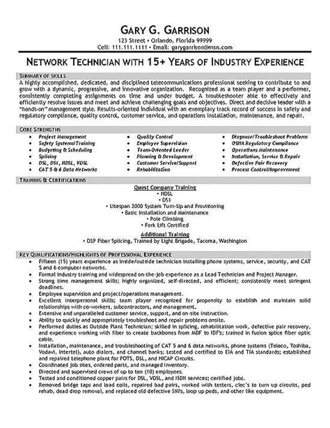 Telecom Technician Resume Example Engineering Resume Templates