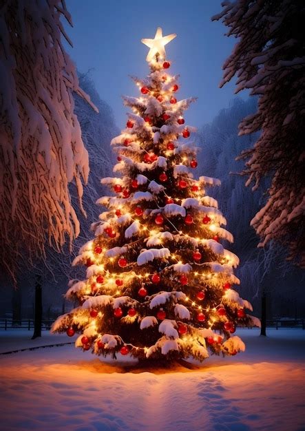 Premium AI Image Winter Wonderland Christmas Tree In Snowy Park