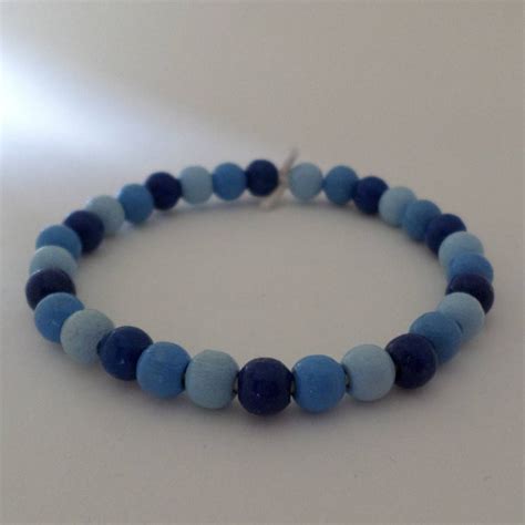 Holzperlen Armband Blau Mit Bio Gummiband