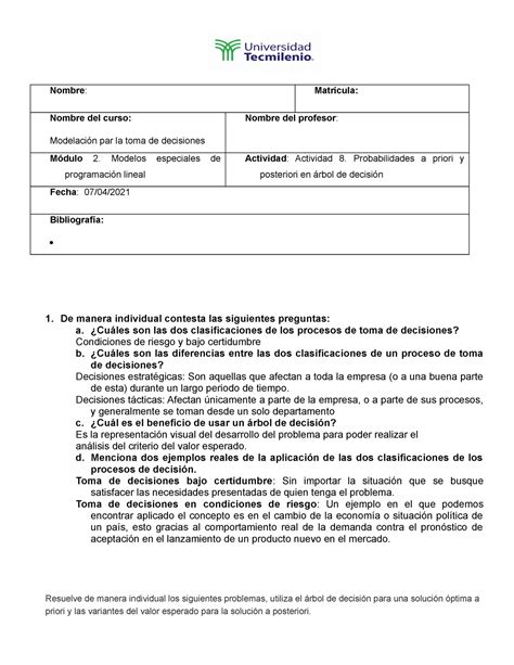 Act8 modelacion Nombre Matrícula Nombre del curso Modelación par