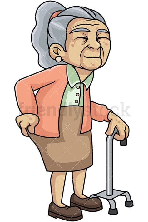 Black Old Woman With Walking Stick Cartoon Vector Clipart Images And