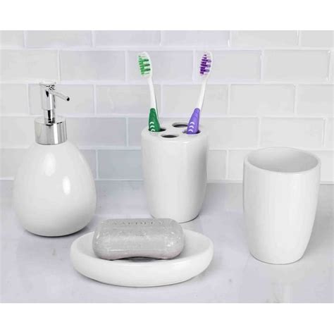 Home Basics 4 Piece Ceramic Bath Accessory Set White