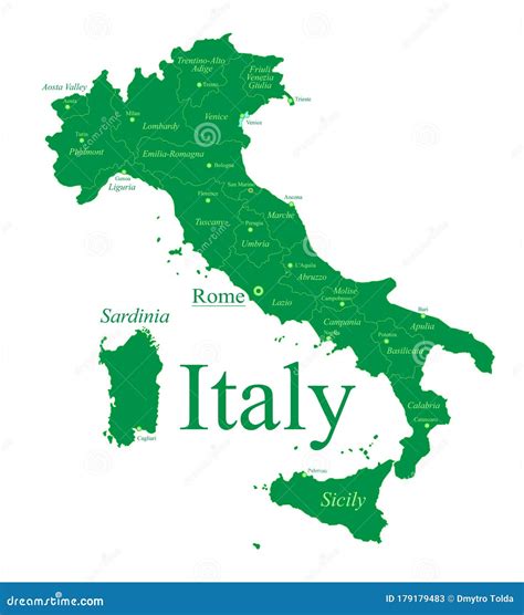 Detailed Italy Map By Region Vector Illustration Stock Vector