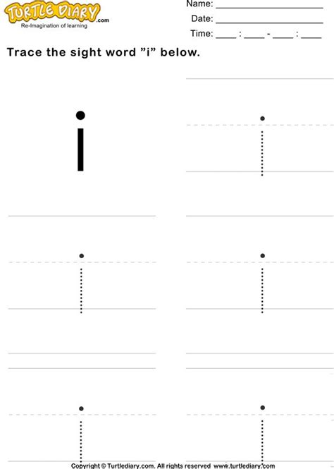 Trace Sight Word I Printable Worksheet