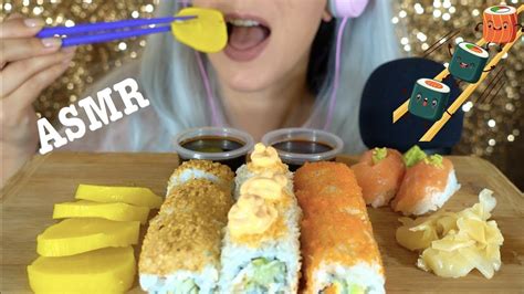 Asmr Hot Sushi And Salmon Nigiri Chewy Eating Sound Youtube