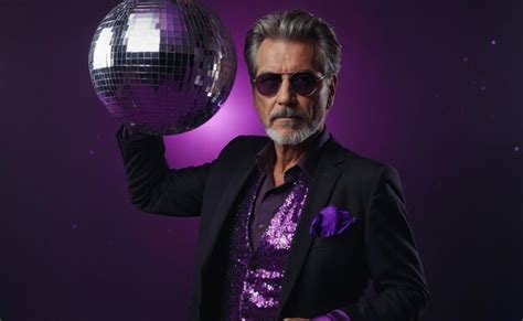 Cool Mature Man With Disco Ball On Purple Background Premium AI