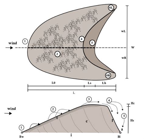 Barchan dune morphology, morphometry, & structures. Morphology: (1 ...