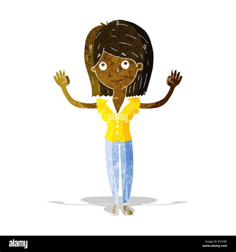 Cartoon Woman Holding Up Hands Stock Vector Image Art Alamy