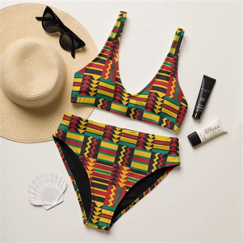 African Print Bikini Kente Print High Waisted Two Piece Etsy