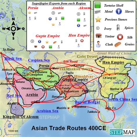 StepMap Asian Trade Routes Landkarte für Asia