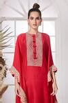 Buy Red Dupion Silk Embroidered Cutdana Round Sequin Kaftan And Pant