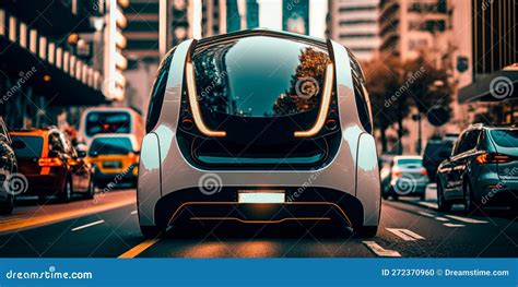 Futuristic Self Driving Car Navigating The Streets Of A Smart City