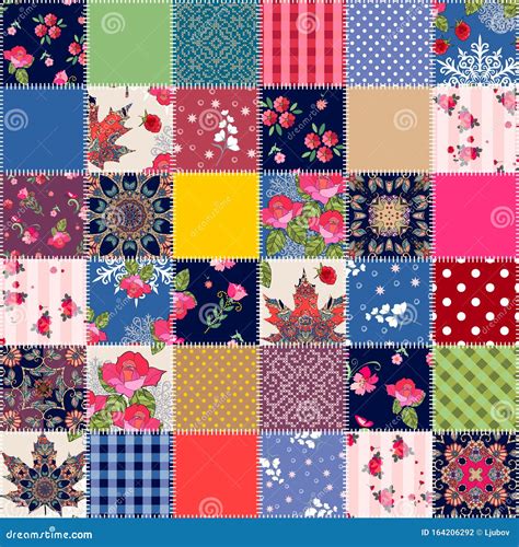 Bright Seamless Patchwork Pattern From Square Patches Colorful Quilt