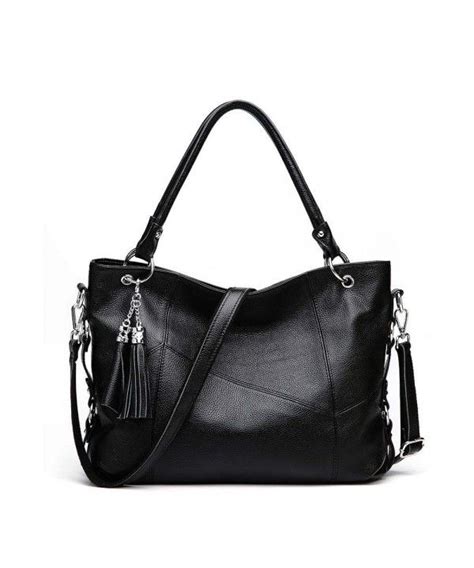 S Zone Women Genuine Leather Soft Bag Vintage Large Tote Tassel Shoulder Bag Black