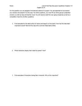 Lord Of The Flies By William Golding Discussion Questions Chapters