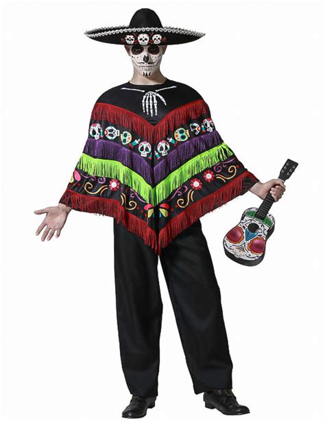 Déguisement poncho squelette Dia de los muertos adulte Deguise toi