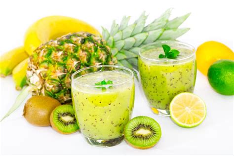 Smoothies Of Kiwi And Pineapple On The Table Stock Photo Image Of