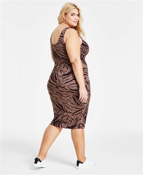 Bar Iii Plus Size Zebra Print Bodycon Midi Dress Created For Macys