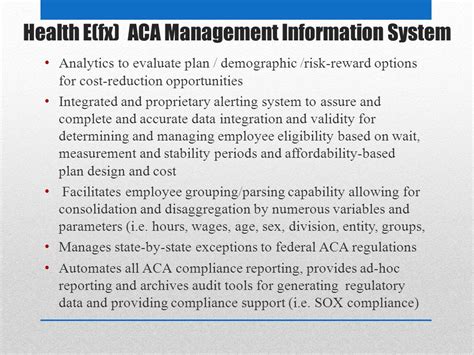 Ongoing Aca Management Information System For Compliance Cost