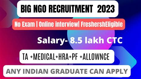 Big Ngo Vacancy Salary Lakh Ctc Latest Ngo Job Freshers