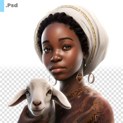 Premium Psd 3d Rendering Of A Beautiful African Woman With A Lamb