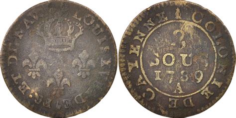 FRENCH GUIANA, 2 Sous, 1789, Paris, , Billon, KM:1 | European Coins