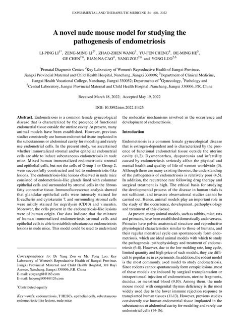 Pdf A Novel Nude Mouse Model For Studying The Pathogenesis Of