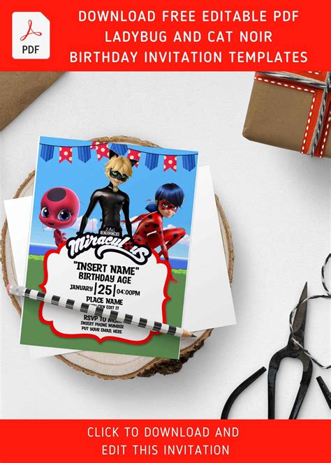 Free Editable Pdf Super Fun Ladybug And Cat Noir Birthday Invitation