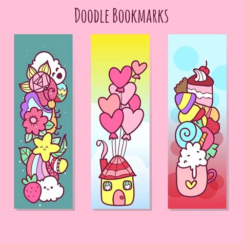 Premium Vector Kawaii Style Hand Drawn Doodle Bookmarks