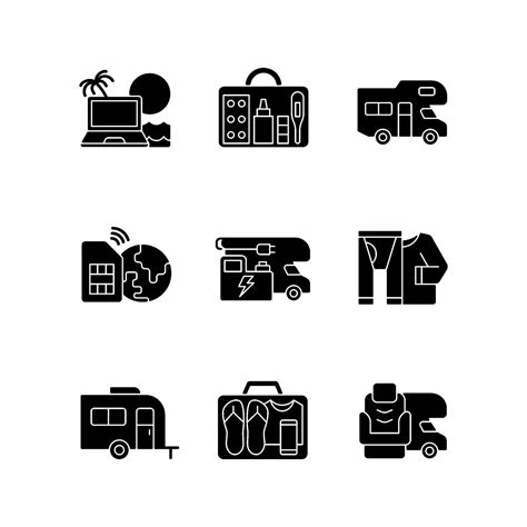 Travel Black Glyph Icons Set On White Space Vector Art At Vecteezy