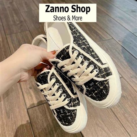 Mua Giày Sục Đạp Gót Thể Thao Nữ Z Vải Dạ Màu Đen Kẻ Kim Tuyến Vàng HOT HIT giá rẻ nhất
