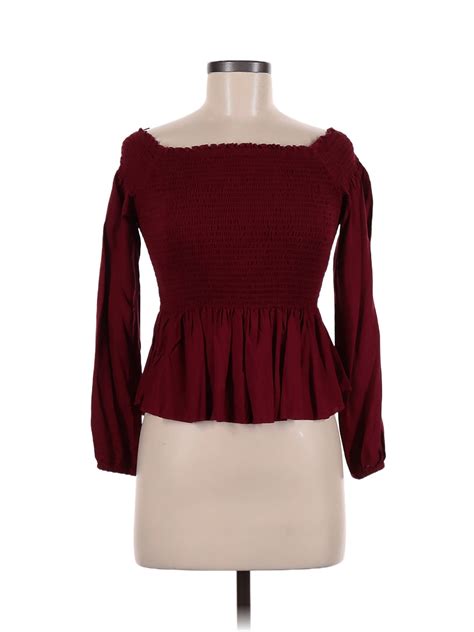 Japna Rayon Colored Burgundy Long Sleeve Top Size M Off