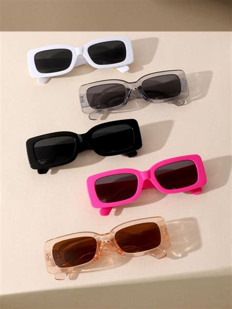 5pairs Retro Women Rectangle Square Frame Fashion Glasses Shades For Summer Or Daily Life