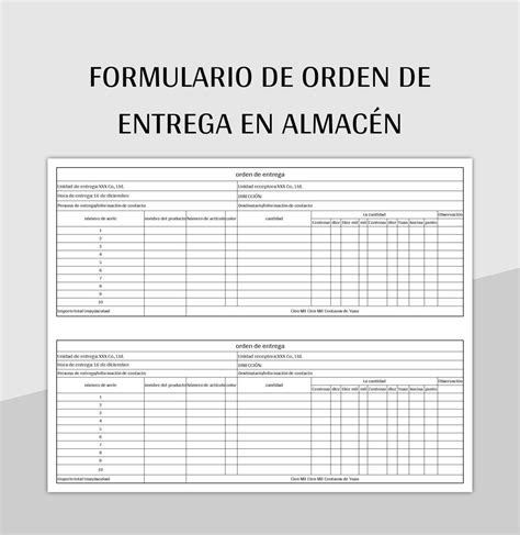 Plantilla De Formato Excel Formulario De Orden De Entrega En Almac N Y