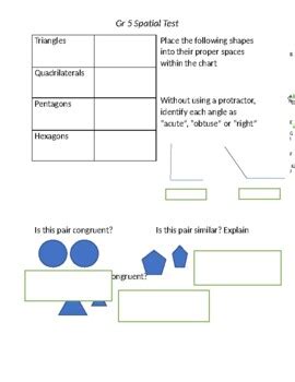 Spatial Sense Grade 5 Geometry Test By Ilana Rachshtul TPT